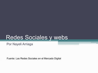Redes Sociales y webs
Por Nayeli Arriaga
Fuente: Las Redes Sociales en el Mercado Digital
 