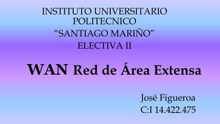 WAN Red de Área Extensa
José Figueroa
C:I 14.422.475
INSTITUTO UNIVERSITARIO
POLITECNICO
“SANTIAGO MARIÑO”
ELECTIVA II
 
