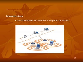 Topologías de redes inalámbricas Infraestructura Los ordenadores se conectan a un punto de acceso. 