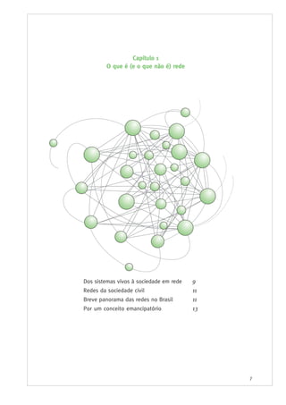 7
Dos sistemas vivos à sociedade em rede 9
Redes da sociedade civil 11
Breve panorama das redes no Brasil 11
Por um conceito emancipatório 13
Capítulo 1
O que é (e o que não é) rede
 