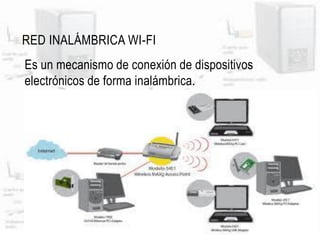 RED INALÁMBRICA WI-FI
Es un mecanismo de conexión de dispositivos
electrónicos de forma inalámbrica.
 