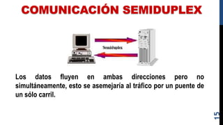 COMUNICACIÓN SEMIDUPLEX
Los datos fluyen en ambas direcciones pero no
simultáneamente, esto se asemejaría al tráfico por un puente de
un sólo carril.
15
 