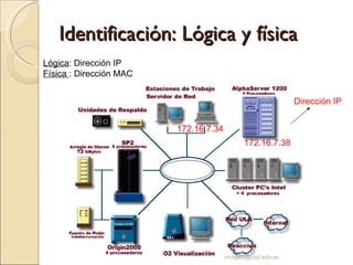 Identificaci ón: Lógica y física 172.16.7.34 172.16.7.38 Dirección IP Lógica : Dirección IP Física  : Dirección MAC [email_address] 