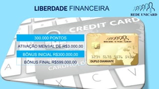 300.000 PONTOS
BÔNUS INICIAL R$300.000,00
ATIVAÇÃO MENSAL DE R$3.000,00
BÔNUS FINAL R$599.000,00 DUPLO DIAMANTE
LIBERDADE FINANCEIRA
 