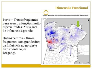 Dimensão Funcional


  CENTRALIDADE
Porto – Fluxos frequentes
para acesso a funções muito
especializadas. A sua área lugar que oferece bens centrais e
  ou Lugar central –
de influenciasua área de influência) [Função central].
  serviços (à é grande.

  Bens centrais – encontram-se apenas em determinados
Outros centros – fluxos
frequentes com à deslocação das pessoas).
  locais (obriga grande área
de influência no nordeste
  Quanto à frequência de utilização (produtos e serviços):
transmontano, ex:
  bens vulgares (pequena área de influência = pequeno raio
Bragança.
  de eficiência), bens raros (grande área de influência =
  grande raio de eficiência).
 