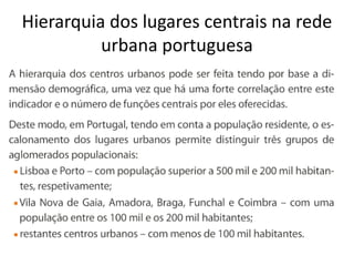 Hierarquia dos lugares centrais na rede
urbana portuguesa
 