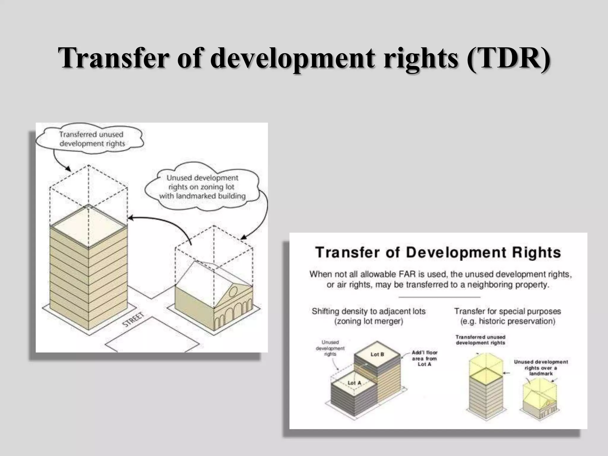 Transfer of development rights (TDR)
 