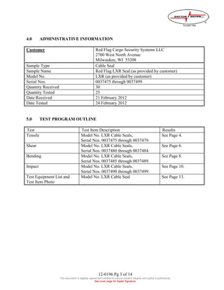 Full Report ISO 17712:2010 Compliance for Red Flag LXR Cable Seal | PDF