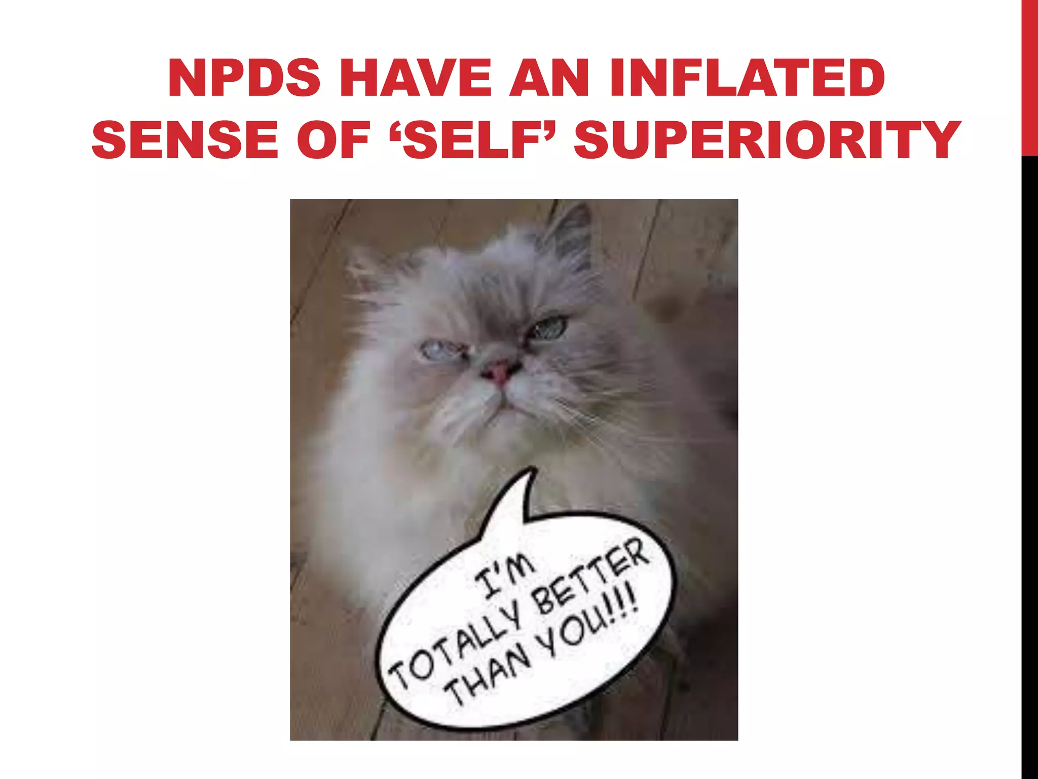 NPDS HAVE AN INFLATED
SENSE OF „SELF‟ SUPERIORITY
 