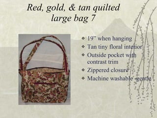 Red, gold, & tan quilted large bag 7 ,[object Object],[object Object],[object Object],[object Object],[object Object]