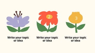 Write your topic
or idea
Write your topic
or idea
Write your topic
or idea
1
2 3
 