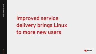 Improved service
delivery brings Linux
to more new users
16
REDHATENTERPRISELINUX8
 