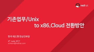 한국 레드햇천상진부장
4th June 2017
scheon@redhat.com
기존업무/Unix
to x86,Cloud 전환방안
 