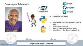 ➢ Developer/Architect
➢ Mechanical Engineer (so many moons
ago)
➢ Distributed systems
➢ Love to teach and communicate
➢ Inner loop == developer productivity
Developer Advocate @rags
@ragsns
Raghavan “Rags” Srinivas
@ragss
 