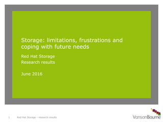 Storage: limitations, frustrations and
coping with future needs
Red Hat Storage
Research results
June 2016
Red Hat Storage - research results1
 