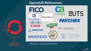 Read more at: openshift.com/customers
Openshift References
 