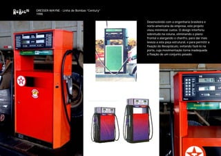 DRESSER-WAYNE - Linha de Bombas “Century”
1998

                                            Desenvolvido com a engenharia brasileira e
                                            norte-americana da empresa, este projeto
                                            visou minimizar custos. O design interferiu
                                            sobretudo na coluna, eliminando o plano
                                            frontal e alargando o chanfro, para dar mais
                                            leveza a esta peça estrutural, e para permitir a
                                            fixação do Receptáculo, evitando fazê-lo na
                                            porta, cuja movimentação torna inadequada
                                            a fixação de um conjunto pesado.
 