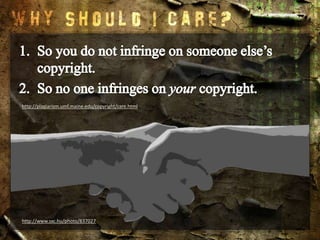 So you do not infringe on someone else’s copyright.So no one infringes on your copyright.http://plagiarism.umf.maine.edu/copyright/care.htmlhttp://www.sxc.hu/photo/837027