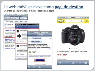 La web móvil es clave como pag. de destino
En orden de importancia: e-mails, Facebook, Google
 