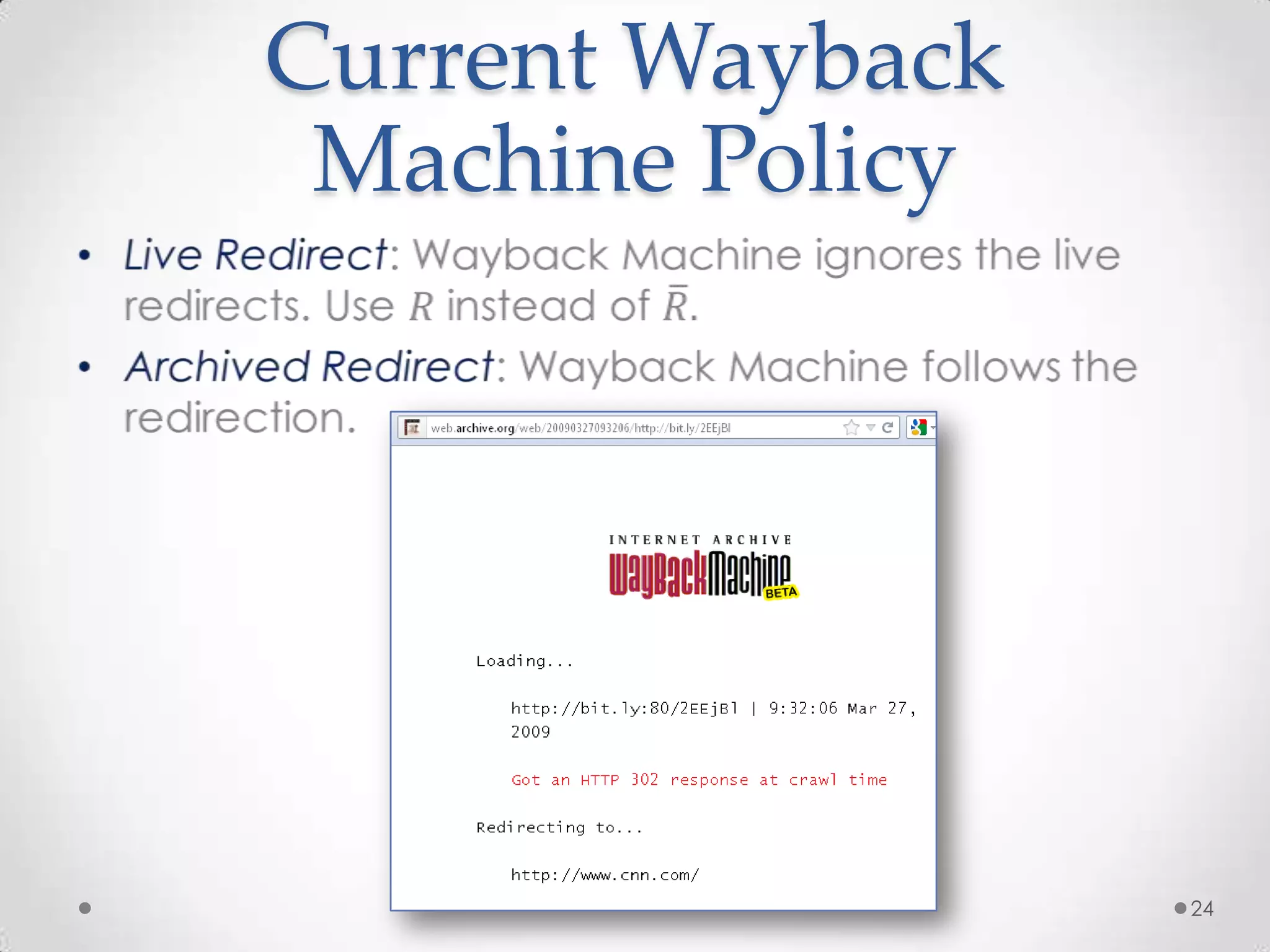 Current Wayback
Machine Policy
24
 