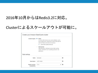 2016年10月からはRedis3.2に対応。
Clusterによるスケールアウトが可能に。
 