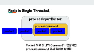 Redis is Single Threaded.
processInputBuffer
packet
processCommand
packet packetpacket
Packet 으로 하나의 Command가 완성되면
process...