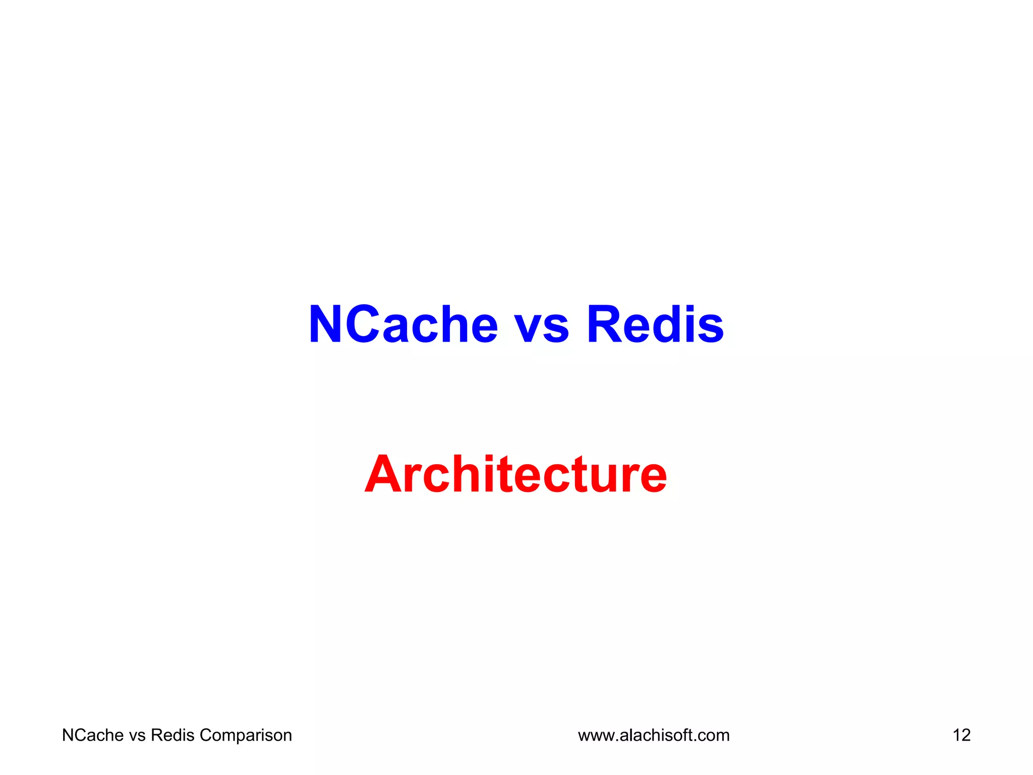 NCache vs Redis
Architecture
NCache vs Redis Comparison 12www.alachisoft.com
 