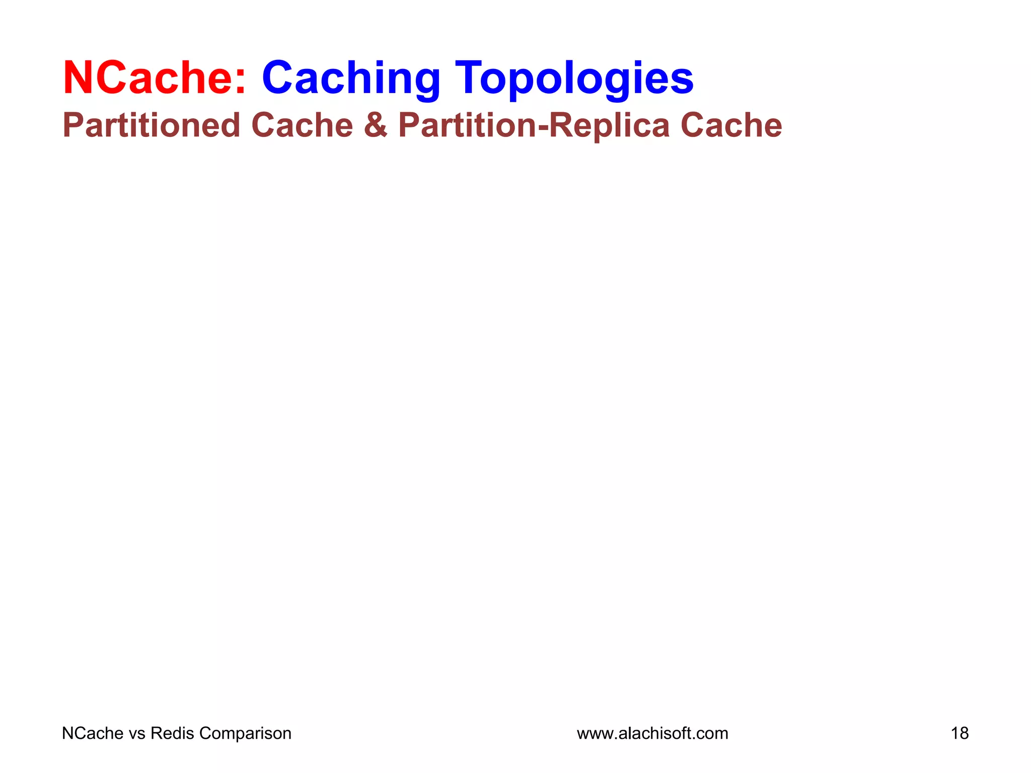 NCache: Caching Topologies
Partitioned Cache & Partition-Replica Cache
NCache vs Redis Comparison 18www.alachisoft.com
 