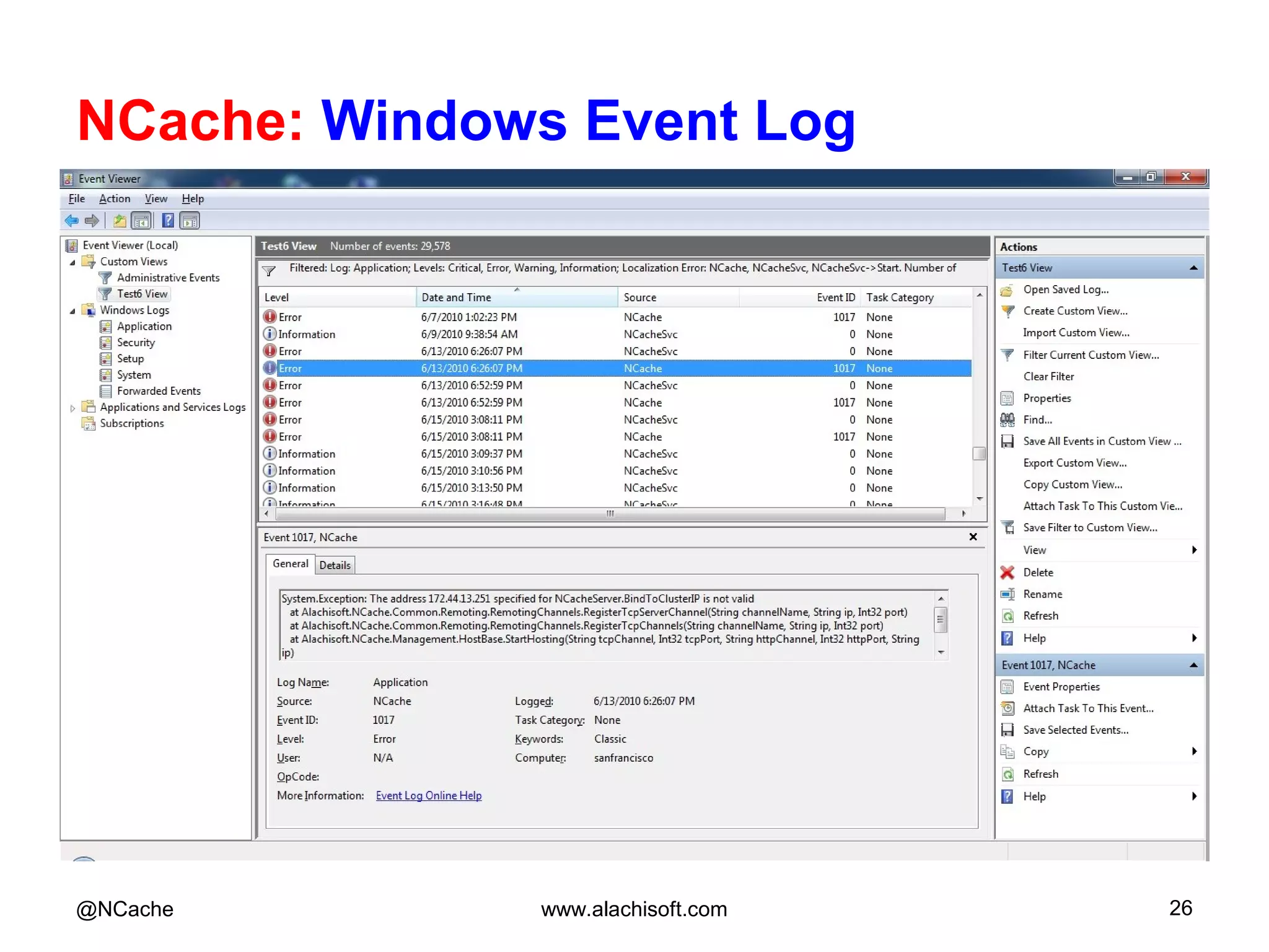NCache: Windows Event Log
@NCache www.alachisoft.com 26
 