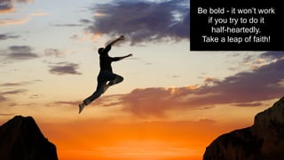 x 
• You must go full out 
• You can start small 
• Self selection 
• Consider a new environment 
• Build real applications that matter to the business 
• Embrace open source 
© Copyright 2014 Pivotal. All rights reserved. 
Be bold - it won’t work 
if you try to do it 
half-heartedly. 
Take a leap of faith! 
 