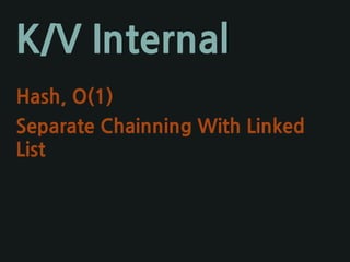 K/V Internal
Hash, O(1)
Separate Chainning With Linked
List
 