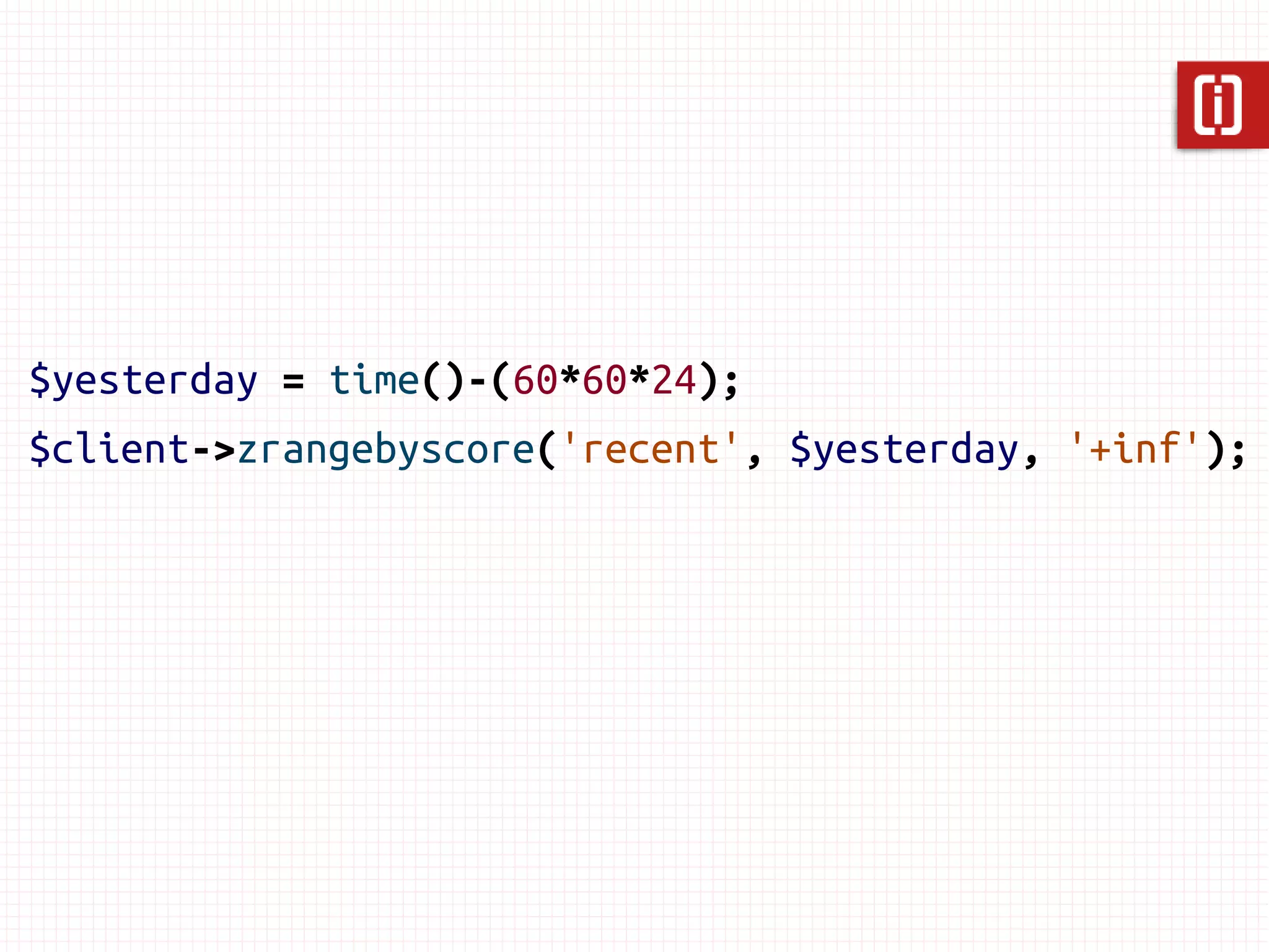 Reverse


$client->zrevrange('recent', 0, 2);

array(3) {
    [0]=> string(9) "/p/fourth"
    [1]=> string(8) "/p/third"
    [2]=> string(9) "/p/second"
}
 
