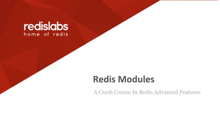 Redis Modules
A Crash Course In Redis Advanced Features
 