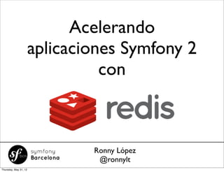Acelerando
                       aplicaciones Symfony 2
                                 con



                               Ronny López
                                @ronnylt
Thursday, May 31, 12
 