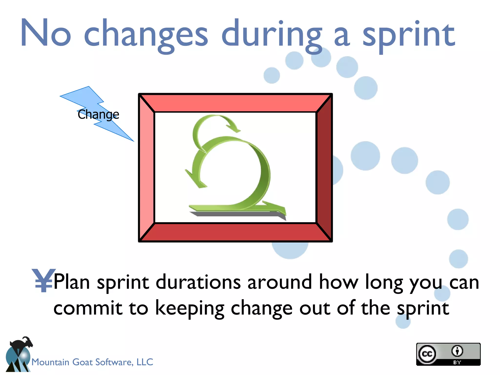 No changes during a sprint Plan sprint durations around how long you can commit to keeping change out of the sprint Change 