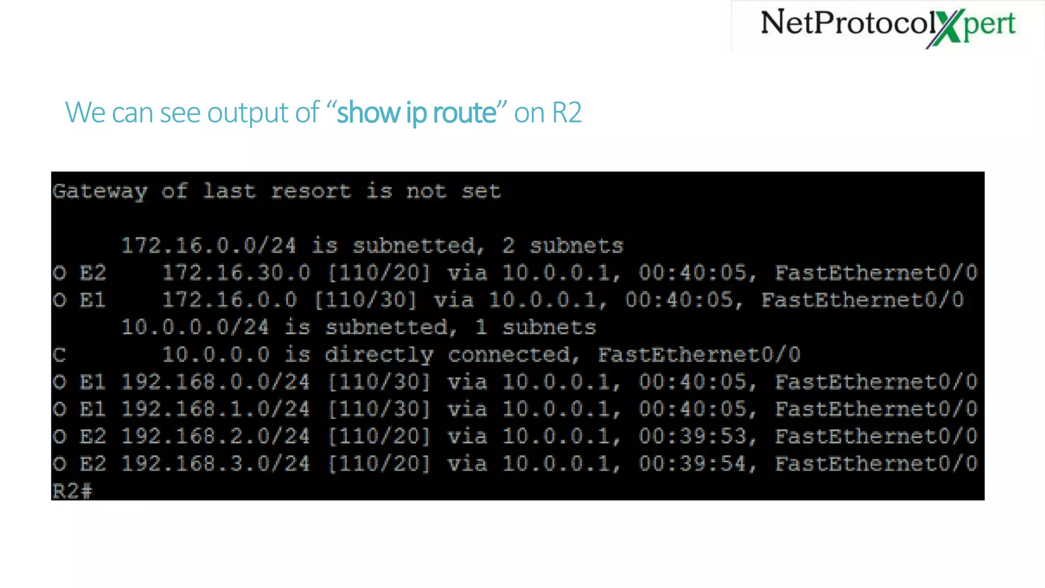 Wecanseeoutput of“showiproute”onR2
 