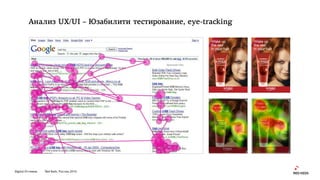 Digital Оттепель Red Keds, Россия, 2016
Анализ UX/UI – Юзабилити тестирование, eye-tracking
 