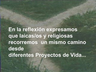 En la reflexión expresamos
que laicas/os y religiosas
recorremos un mismo camino
desde
diferentes Proyectos de Vida...

 
