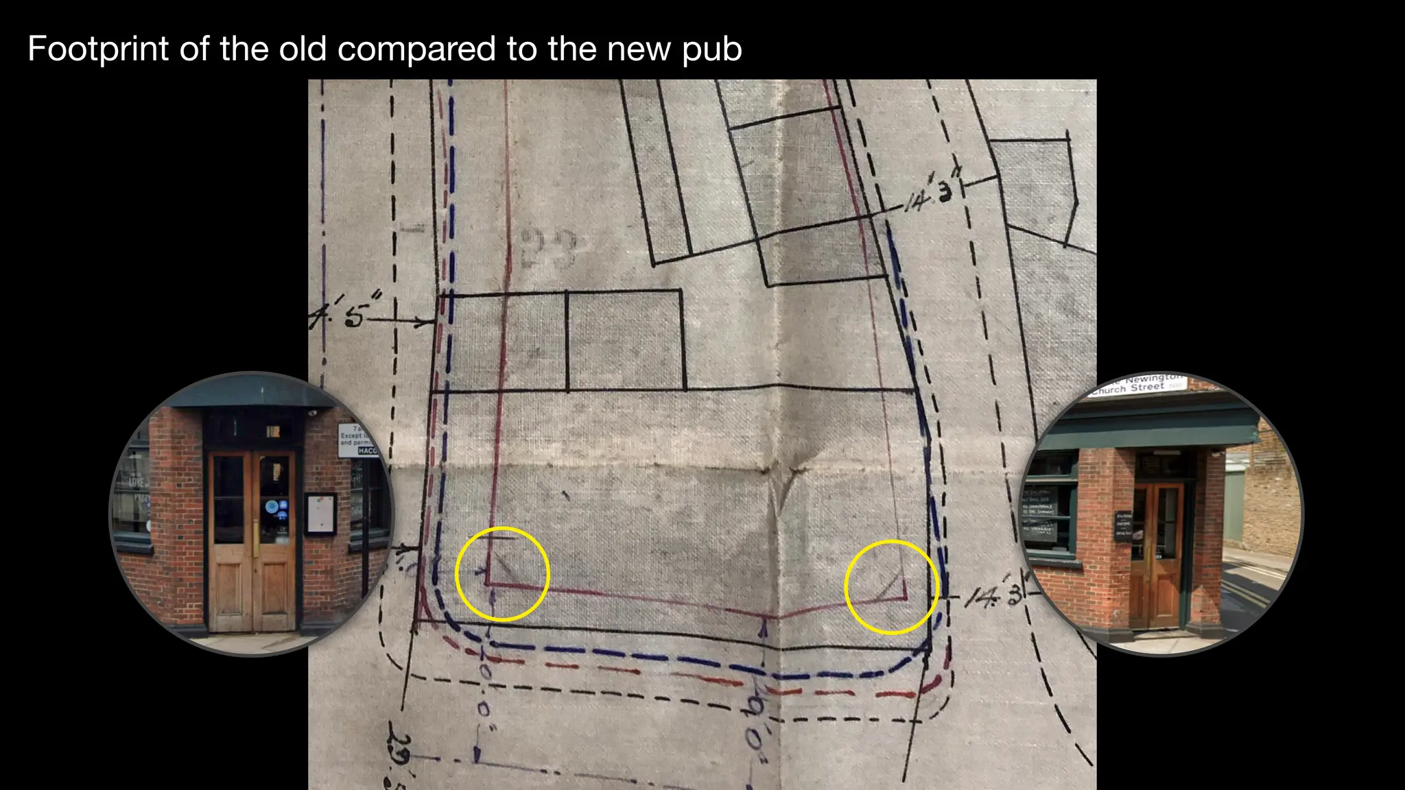 Footprint of the old compared to the new pub
 