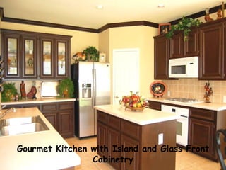Gourmet Kitchen with Island and Glass Front Cabinetry 