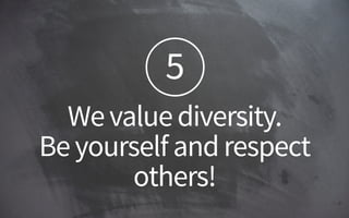 5
Wevaluediversity. 
Beyourselfandrespect
others!
 