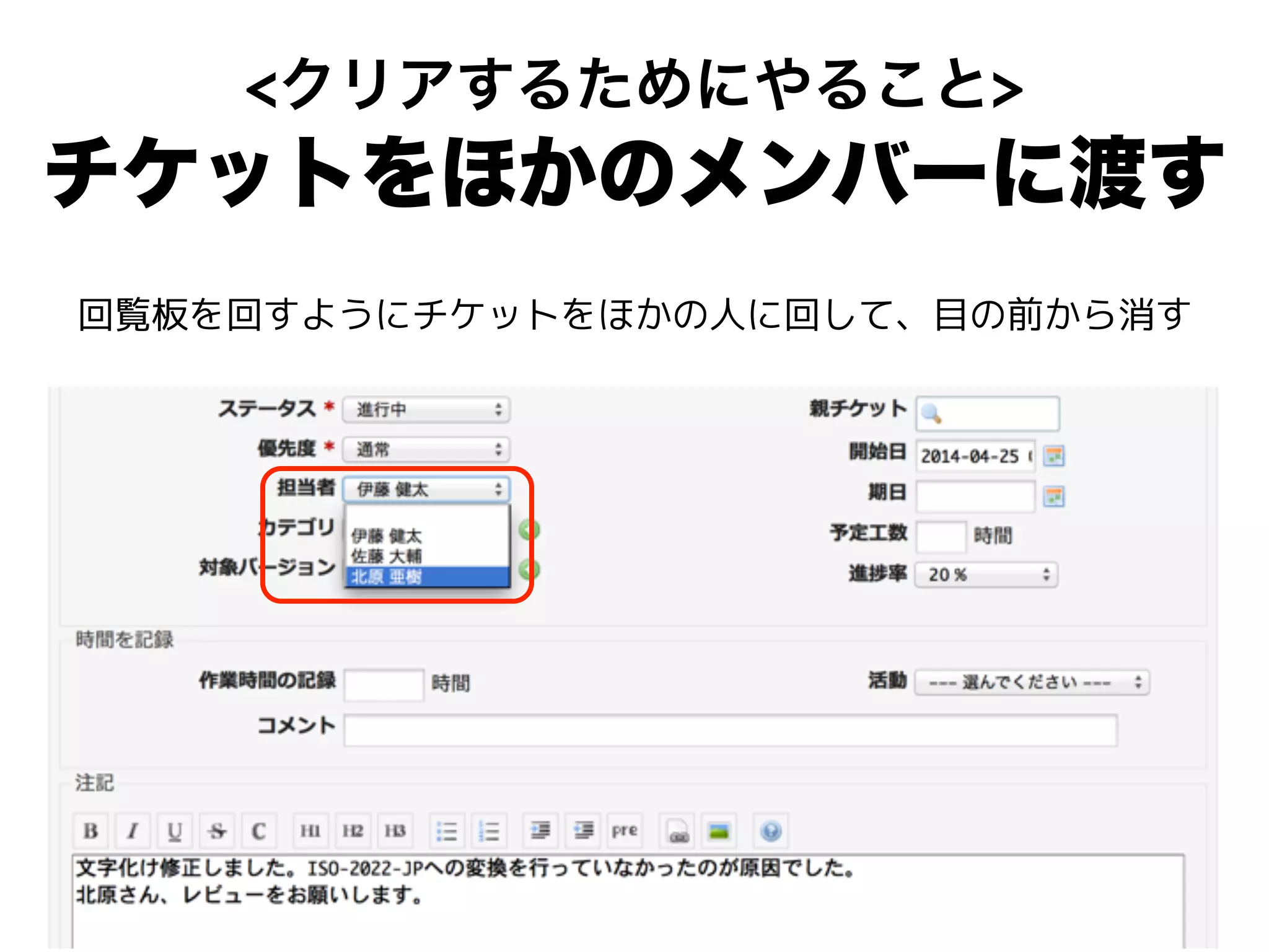 <クリアするためにやること>
チケットをほかのメンバーに渡す
回覧板を回すようにチケットをほかの人に回して、目の前から消す
 