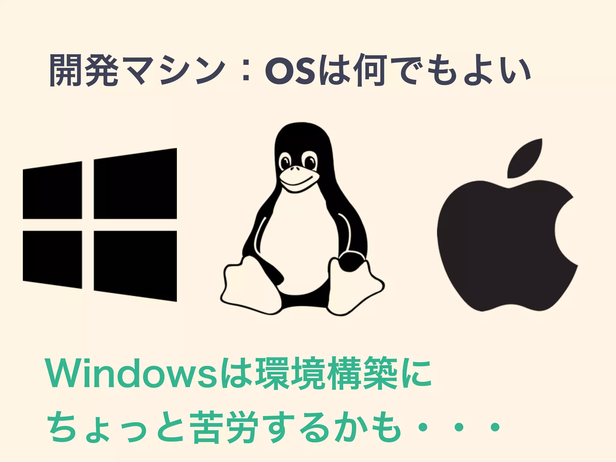 開発マシン：OSは何でもよい
Windowsは環境構築に
ちょっと苦労するかも・・・
 
