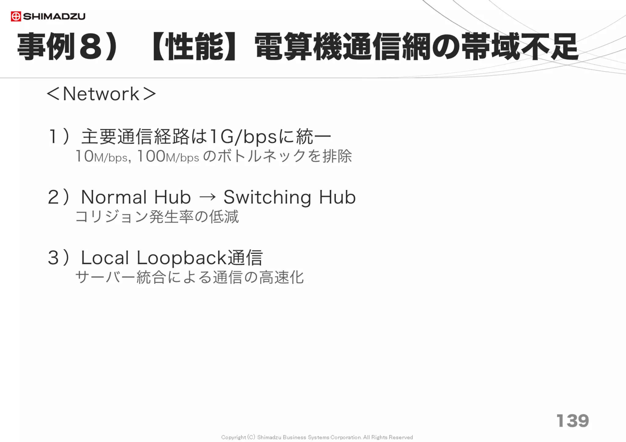 Copyright (C) Shimadzu Business Systems Corporation. All Rights Reserved
目次
139
第１部 背景と要求
第２部 チューニングの基本
第３部 ベンチマーク
第４部 性能改善事例集
第５部 まとめ
第６部 付録 139
 