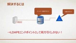→LDAPをエンドポイントとして両方引くしかない！
社員アカウントパートナー社員アカウント
解決するには
 
