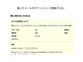 届いたメールがチケットとして登録される。
 
