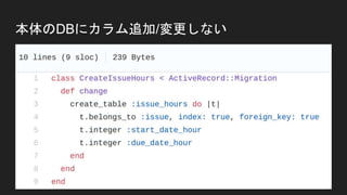 本体のDBにカラム追加/変更しない
 