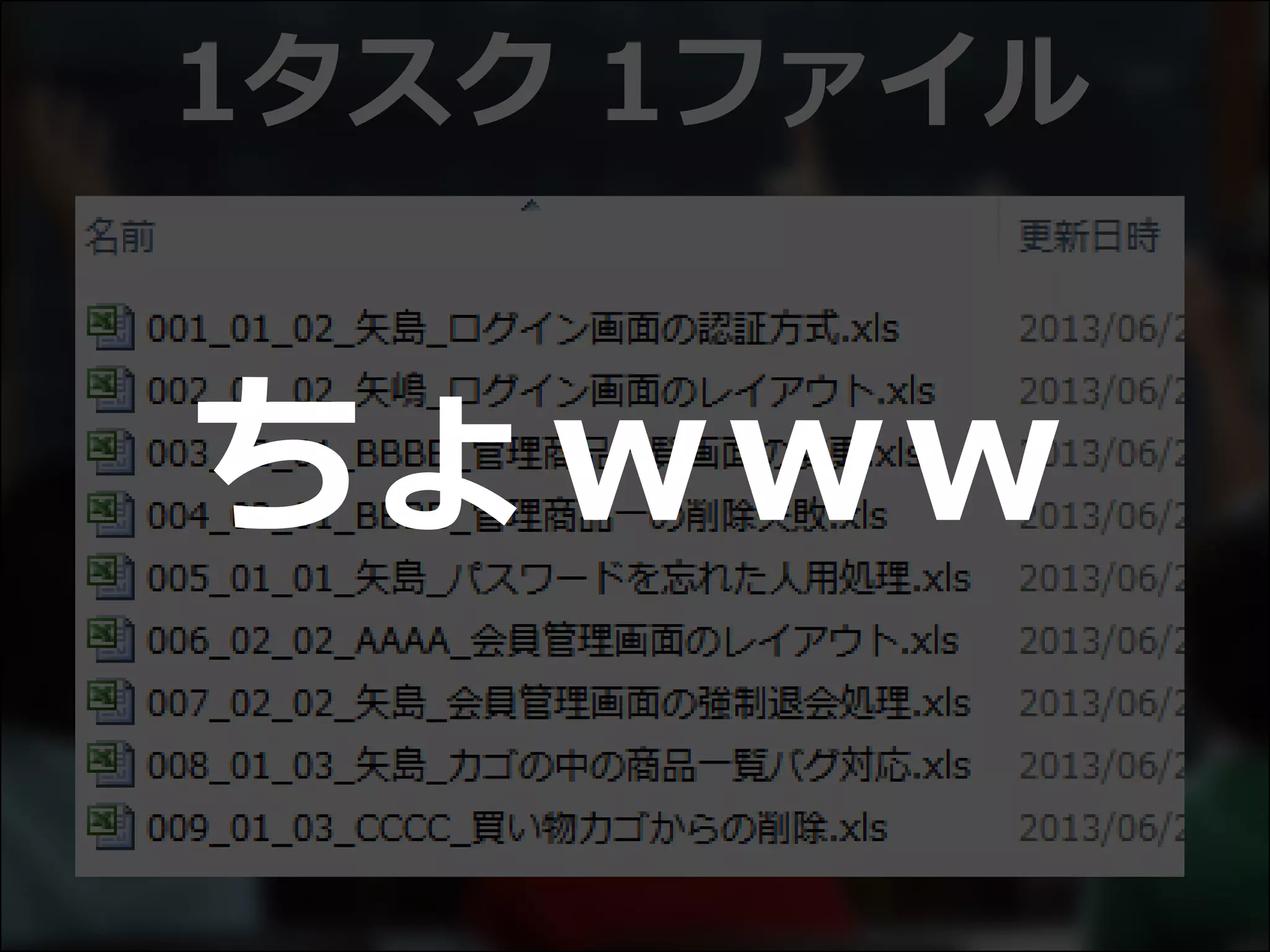 1タスク 1ファイル
ちょｗｗｗ
 