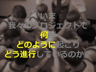 いま
我々のプロジェクトで
何が
どのように起こり
どう進行しているのか？
 
