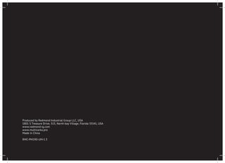 48 
VII. ДОПОЛНИТЕЛЬНЫЕ АКСЕССУАРЫ 
Дополнительные аксессуары не входят в комплект поставки мультиварки-скороварки REDMOND RMC-PМ190. Приобрести их или узнать о но- 
винках продукции REDMOND можно на сайте www.multivarka.pro, либо в магазинах официальных дилеров. 
REDMOND RAM-CL1 — щипцы для чаши 
Предназначаются для удобного и безопасного извлечения чаши из мультиварки. Подходят к любым чашам для мультиварок. 
REDMOND RAM-G1 — комплект из 4 баночек для йогурта с маркерами на крышках 
Предназначен для приготовления различных йогуртов. Банки имеют маркеры даты, позволяющие контролировать срок 
годности. Возможно использование с мультиварками других моделей. 
RAM-FB1 — корзина для жарки во фритюре 
Используется для приготовления различных продуктов в сильно разогретом или кипящем масле (фритюре). Подходит для 
любых чаш объемом от 3 литров. Изготовлена из нержавеющей стали, имеет съемную ручку и крючок для фиксации на 
чаше для облегчения слива лишнего масла после приготовления. Возможно использование с мультиварками других мо- 
делей. Можно мыть в посудомоечной машине. 
RHP-M1 — ветчинница 
Предназначена для приготовления ветчины, рулетов и других деликатесов из мяса, птицы или рыбы с добавлением раз- 
личных специй и наполнителей. Вы можете использовать ветчинницу в мультиварке, в духовом шкафу, аэрогриле или 
просто в кастрюле подходящего объема на плите. 
 